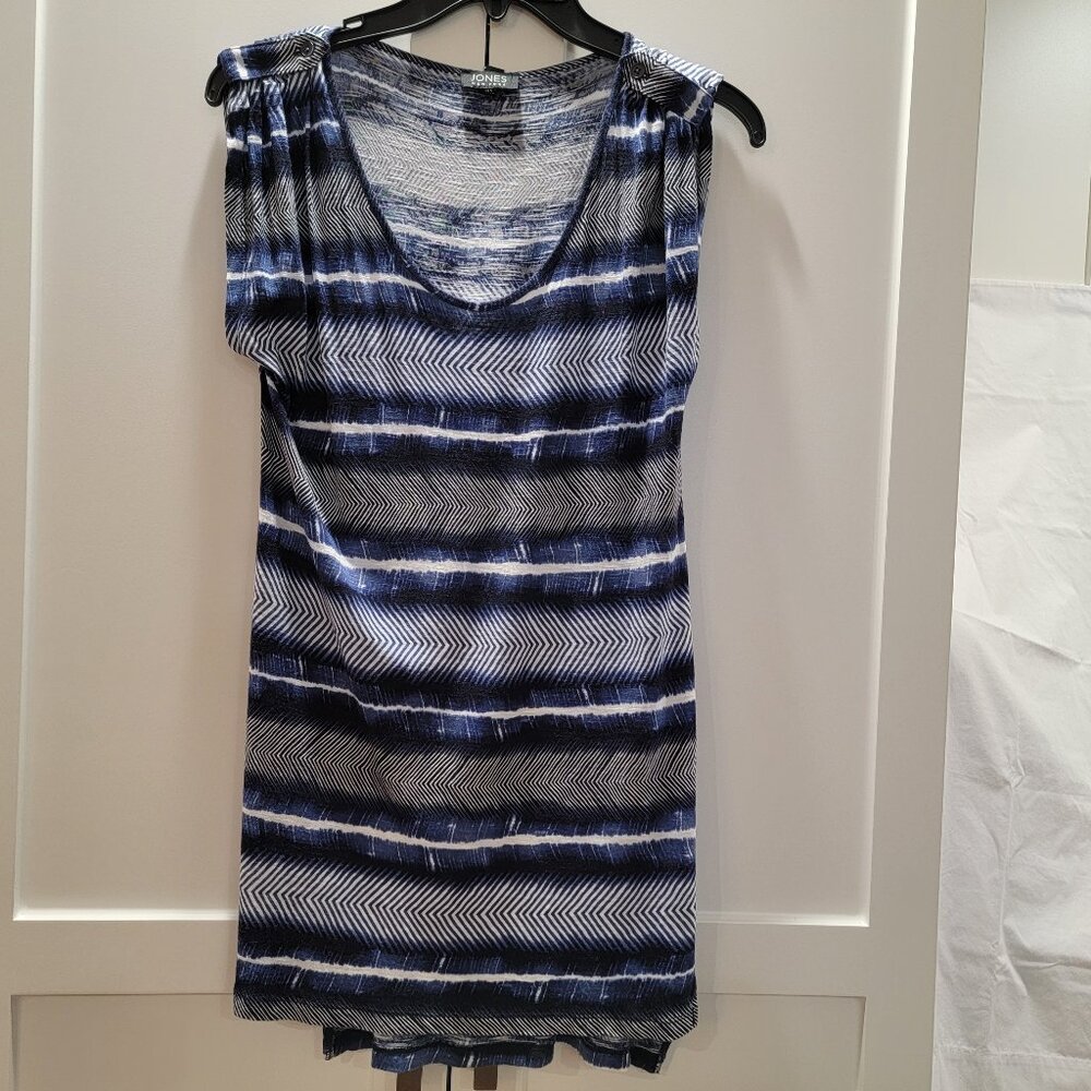 Jones New York Stripped Tunic Blue White Women Blouse Top Sleeveless Small
